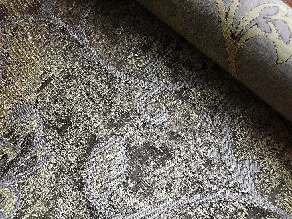 100% SILK LAMPAS AGED METAL CREWEL FLOWER "MARBLE" SILVER