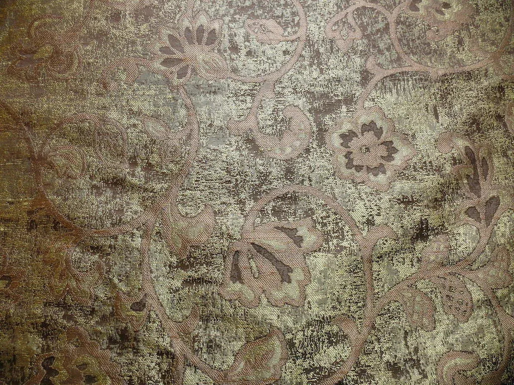 100% SILK LAMPAS AGED METAL CREWEL FLOWER "SAGE" GOLD