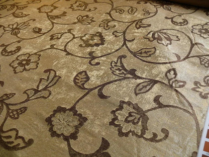 100% SILK LAMPAS AGED METAL CREWEL FLOWER "HEMP" KHAKI