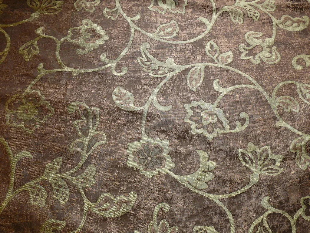 100% SILK LAMPAS AGED METAL CREWEL FLOWER "PEAR" BROWN