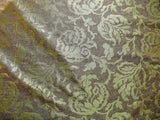by yard 100% Silk Jacquard Papercut Pomegranate Flower "garden" Green Brown Mid Century Strie