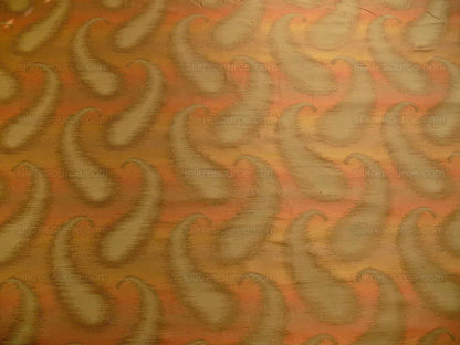 100% SILK JACQUARD HAZY PAISLEY IKAT "VINEGAR" ORANGE