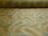 100% Silk Jacquard Hazy Paisley Ikat "mint" Green Aqua Blue Gray Gold Tan Thick Reversible