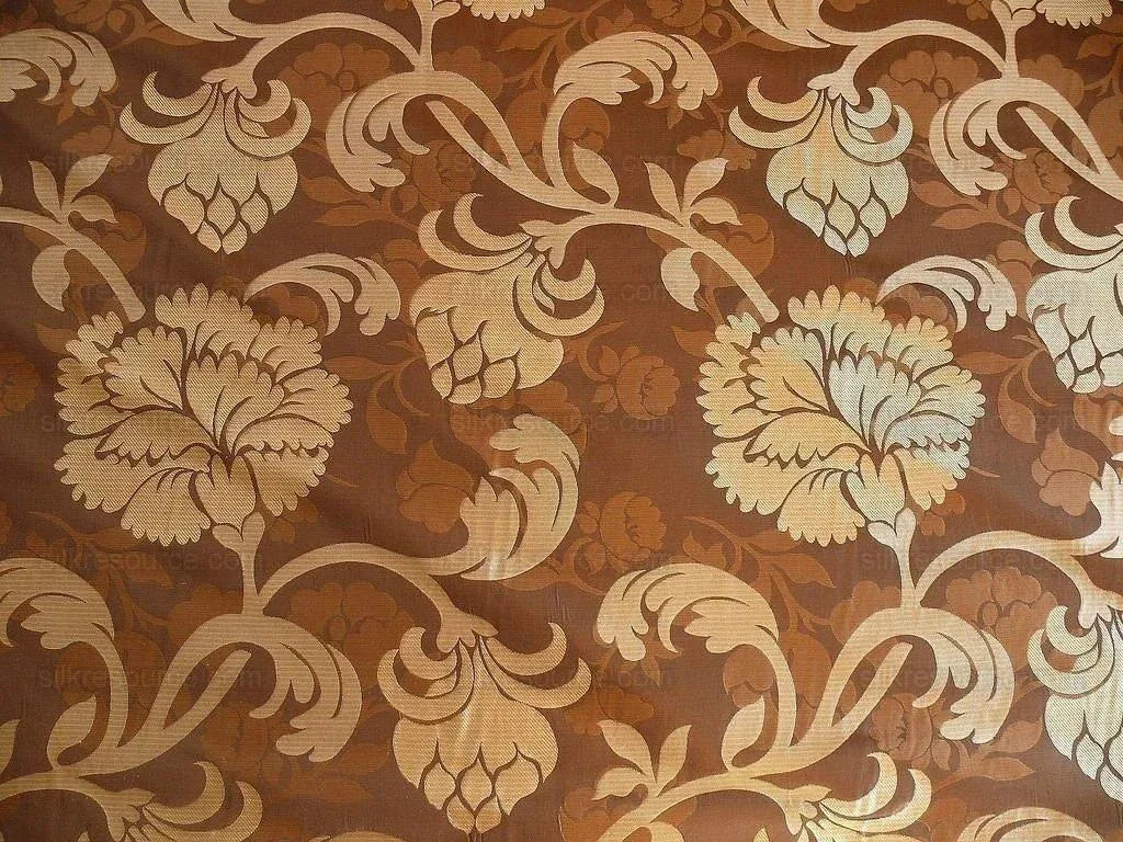 100% SILK LAMPAS CARNATION CREWEL "COGNAC" BROWN