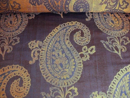 Koplavitch 100% Silk Damask Giant Paisley "nocturne" Indigo Deep Blue Gold Copper MSRP USD 340/y