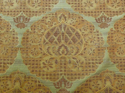 100% SILK LAMPAS AGED METAL LARGE MEDALLION "COGNAC" BROWN