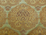 100% Silk Lampas Aged Metal Large Medallion "cognac" Brown Gold Green MSRP USD 328/yard