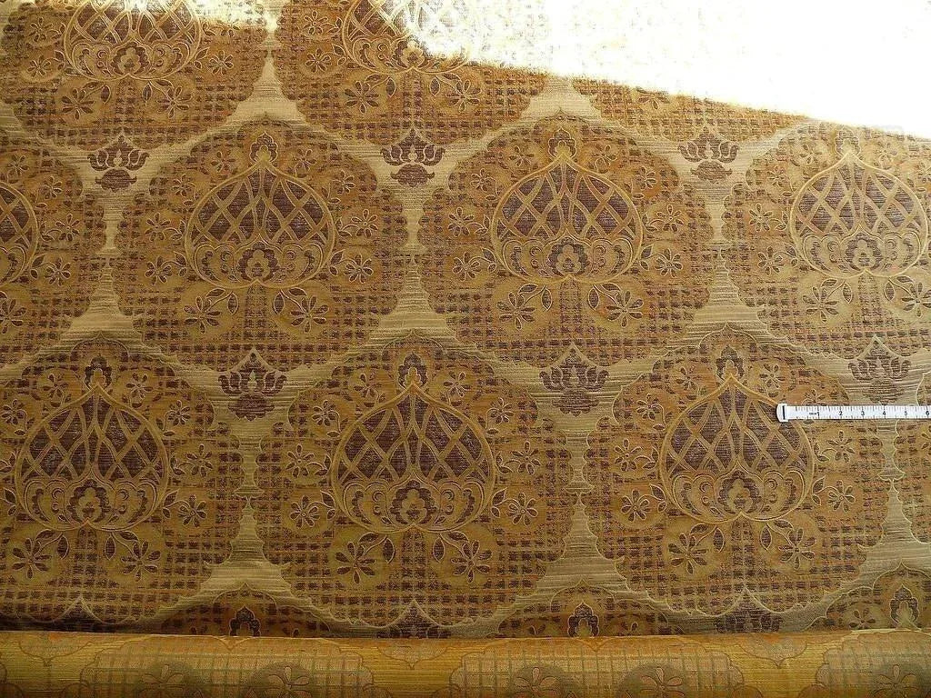 100% SILK LAMPAS AGED METAL LARGE MEDALLION "COCOA" BROWN