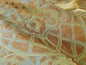 100% SILK LAMPAS AGED METAL LARGE MEDALLION "CELADON" TAN