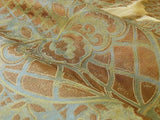 100% SILK LAMPAS AGED METAL LARGE MEDALLION "CELADON" TAN