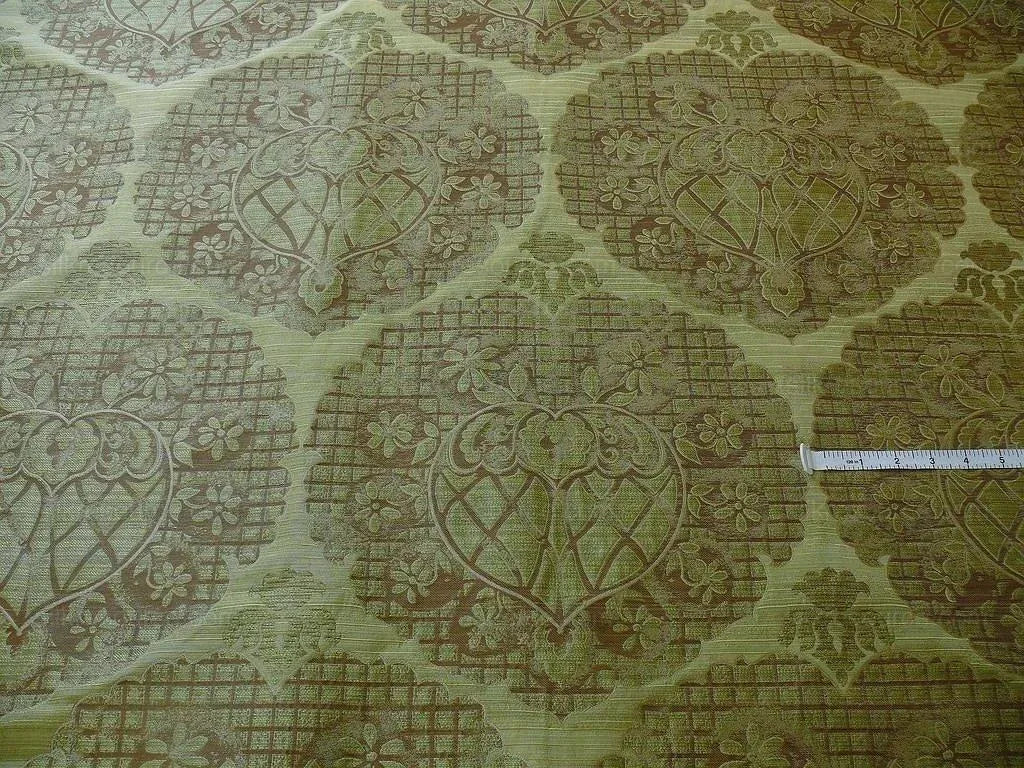 100% SILK LAMPAS AGED METAL LARGE MEDALLION "LIME" GREEN