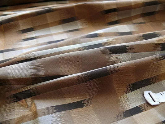 100% SILK LAMPAS IKAT WAVE "PEWTER" TAN