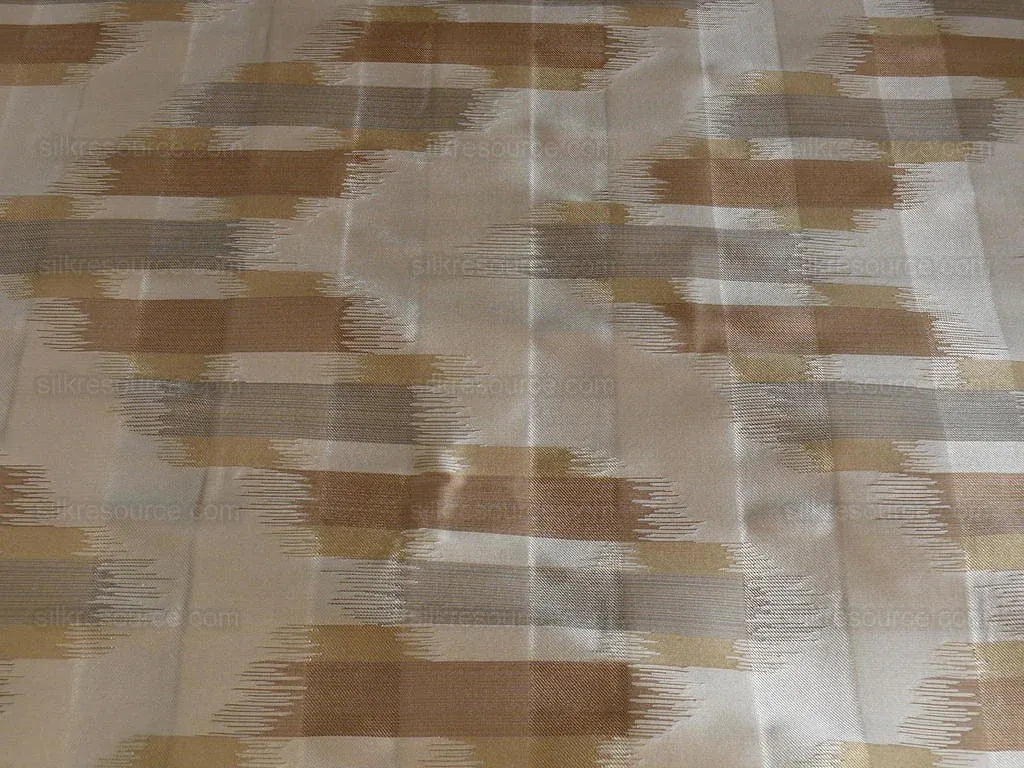 100% SILK LAMPAS IKAT WAVE "FLAX" TAN