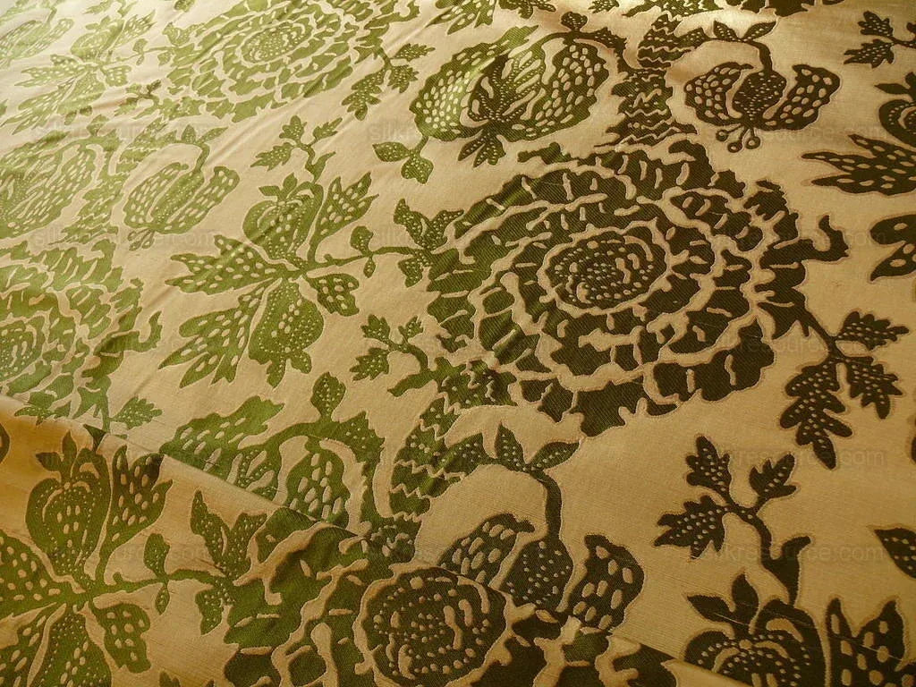 100% SILK LAMPAS PAPERCUT TREE OF LIFE POM "ARUGULA" GREEN