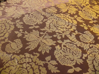 100% SILK LAMPAS PAPERCUT TREE OF LIFE POM "VIOLA" VIOLET BROWN