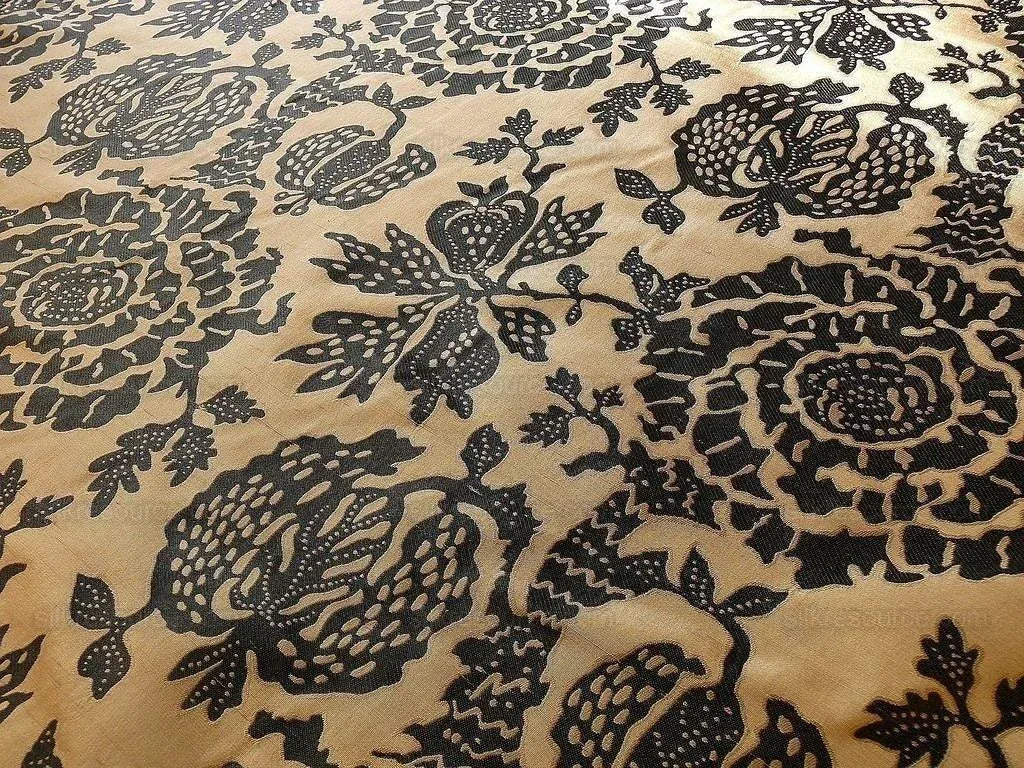 100% SILK LAMPAS PAPERCUT TREE OF LIFE POM "CAVIAR" BLACK