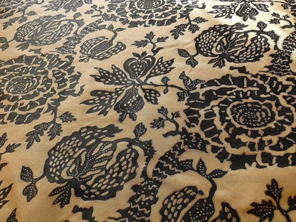100% SILK LAMPAS PAPERCUT TREE OF LIFE POM "CAVIAR" BLACK