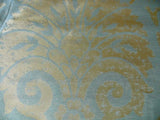 BY Yard 100% Silk Damask Large Stone Paisley "bluestone" Blue Aqua Gold Mid Century #1516