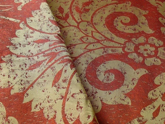 100% SILK DAMASK LARGE STONE PAISLEY "REDWOOD" RED BTY