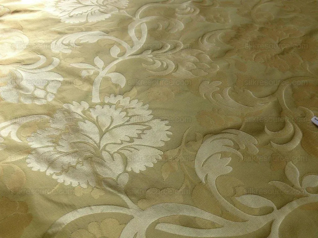 100% SILK LAMPAS CARNATION CREWEL "LEMONGRASS" GOLD