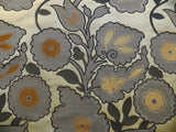 100% Silk Lampas Large Art Deco Flower Vine "deco" Khaki Black Gold