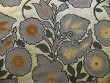 100% SILK LAMPAS LARGE ART DECO FLOWER VINE "DECO" KHAKI