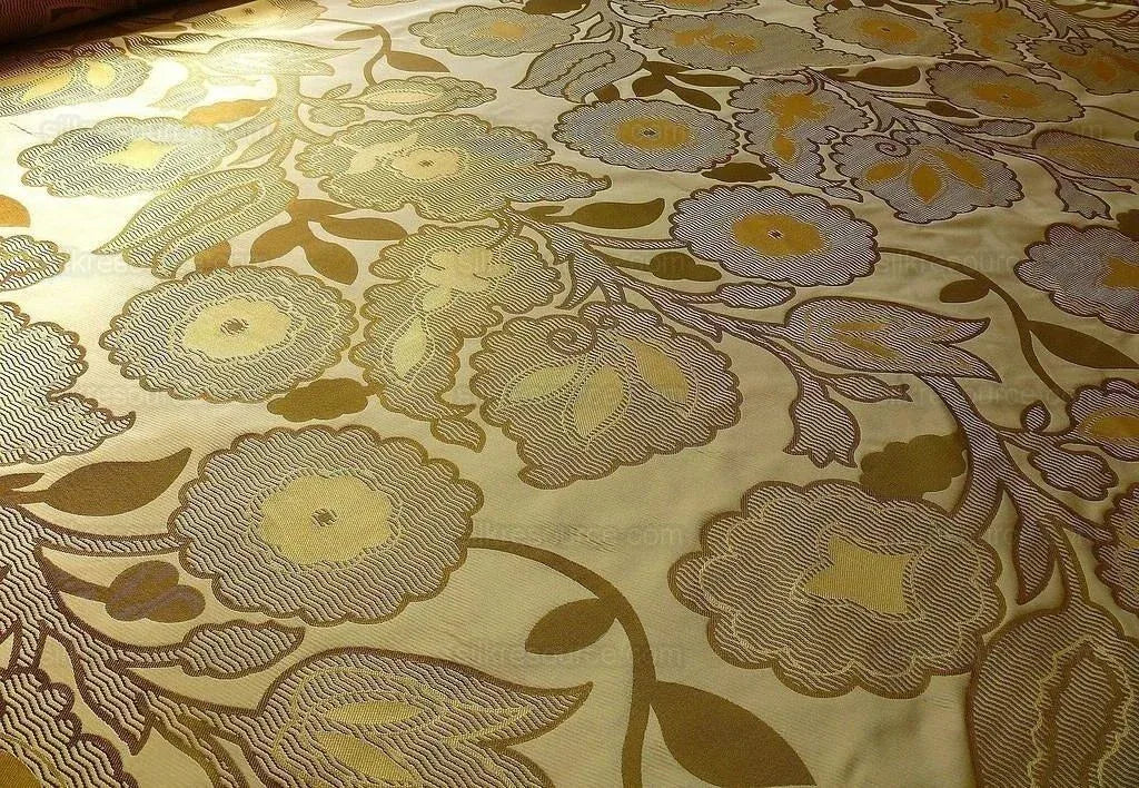 100% SILK LAMPAS LARGE ART DECO FLOWER VINE "GOLDEN" GOLD