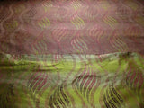 by yard 100% Silk Lampas Curvy Modern River "wine" Pink Green Art Nouveau