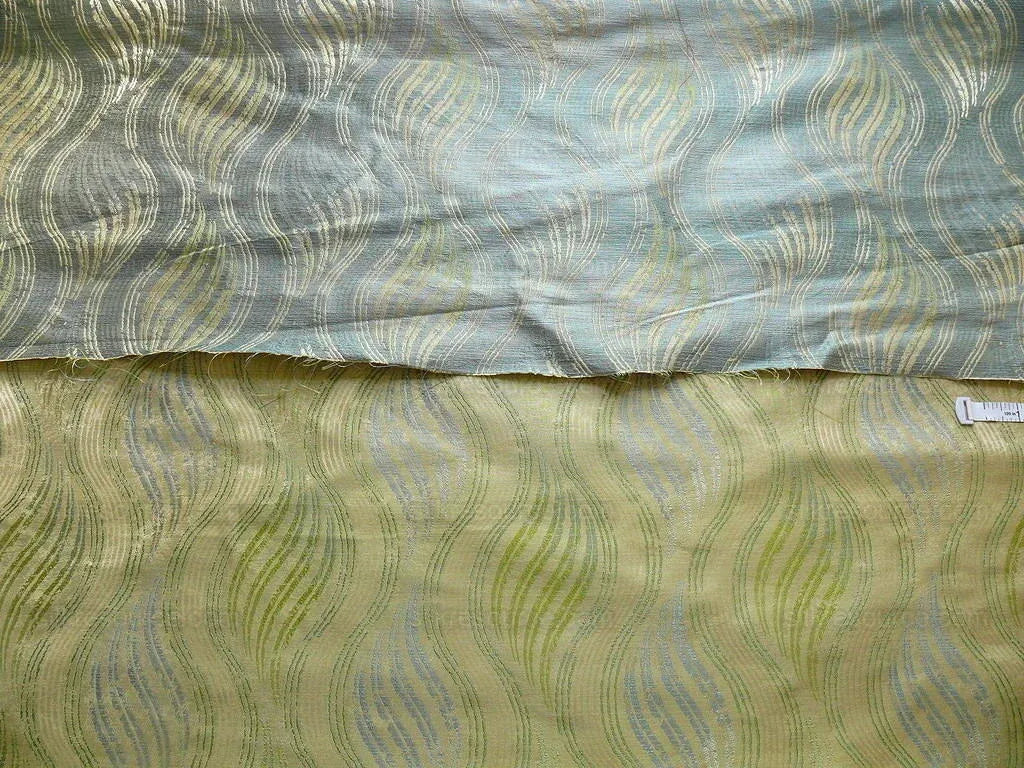 100% SILK LAMPAS CURVY MODERN RIVER "PERIDOT" GREEN