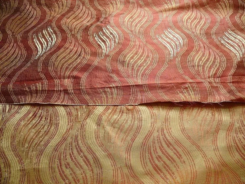 100% SILK LAMPAS CURVY MODERN RIVER "SPICE" RED