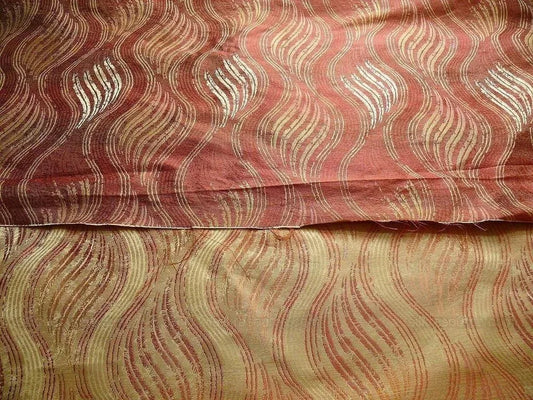 100% SILK LAMPAS CURVY MODERN RIVER "SPICE" RED