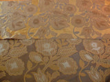 100% SILK LAMPAS LARGE ART DECO FLOWER VINE "SEPIA" BROWN
