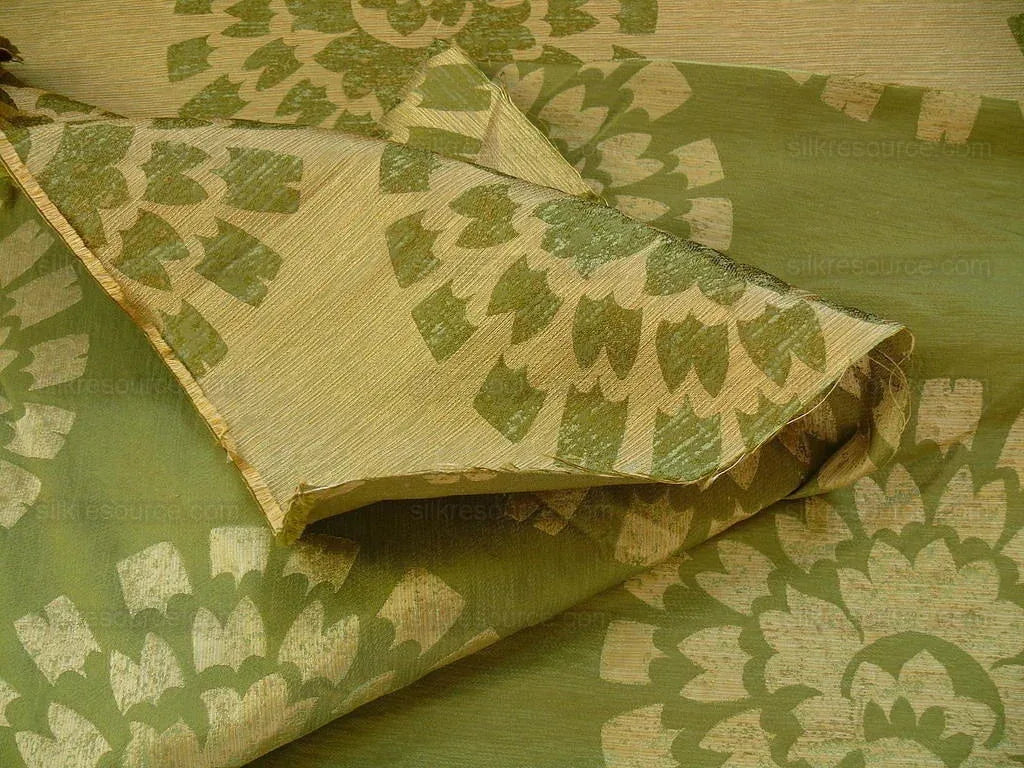 100% SILK DAMASK LARGE MODERN PINWHEEL "THYME" GREEN BTY