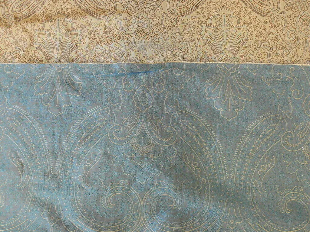 100% SILK FINE LINE DAMASK LAMPAS PAISLEY "DUSK" BLUE