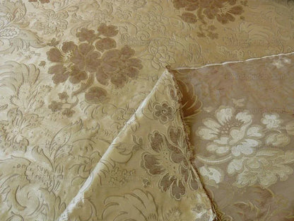 100% SILK LAMPAS PEONY PAISLEY "GOLDEN" TAN