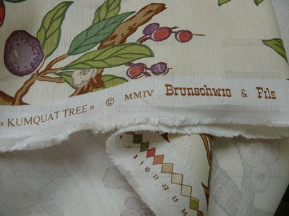 By Yard Brunschwig &amp; Fils "Kumquat Tree" Asian Mandarin Citrus Fruit Tree Pink Purple Green Gold Thick Linen! MSRP USD 305/yard