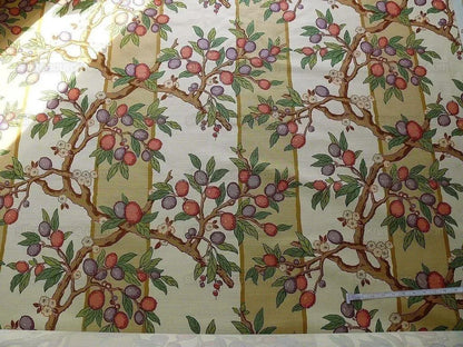 By Yard Brunschwig &amp; Fils "Kumquat Tree" Asian Mandarin Citrus Fruit Tree Pink Purple Green Gold Thick Linen! MSRP USD 305/yard