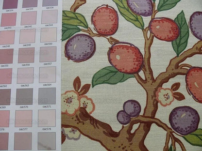 By Yard Brunschwig &amp; Fils "Kumquat Tree" Asian Mandarin Citrus Fruit Tree Pink Purple Green Gold Thick Linen! MSRP USD 305/yard