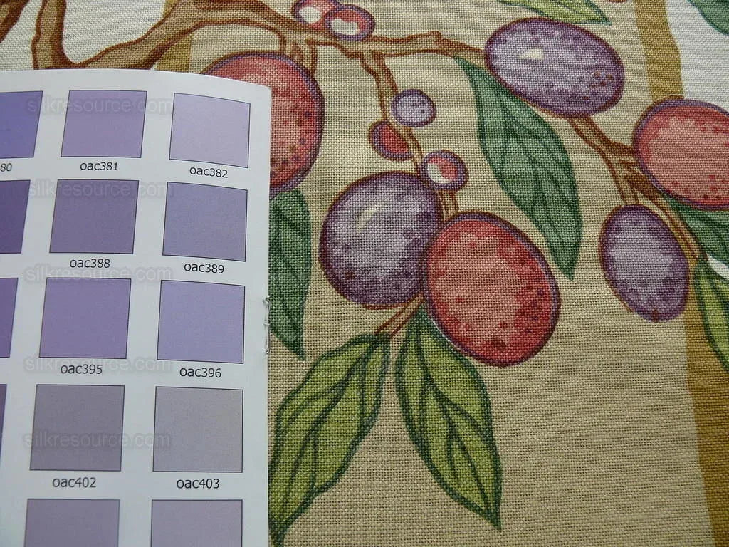 By Yard Brunschwig &amp; Fils "Kumquat Tree" Asian Mandarin Citrus Fruit Tree Pink Purple Green Gold Thick Linen! MSRP USD 305/yard