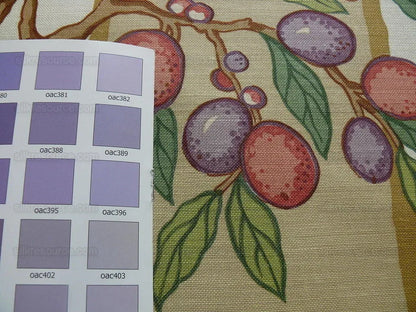 By Yard Brunschwig &amp; Fils "Kumquat Tree" Asian Mandarin Citrus Fruit Tree Pink Purple Green Gold Thick Linen! MSRP USD 305/yard