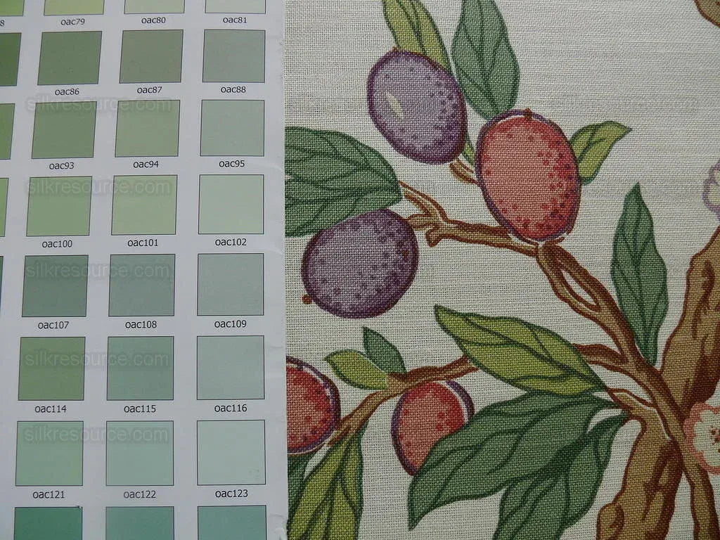 By Yard Brunschwig &amp; Fils "Kumquat Tree" Asian Mandarin Citrus Fruit Tree Pink Purple Green Gold Thick Linen! MSRP USD 305/yard