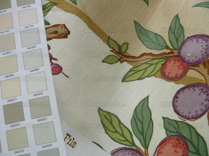 By Yard Brunschwig &amp; Fils "Kumquat Tree" Asian Mandarin Citrus Fruit Tree Pink Purple Green Gold Thick Linen! MSRP USD 305/yard
