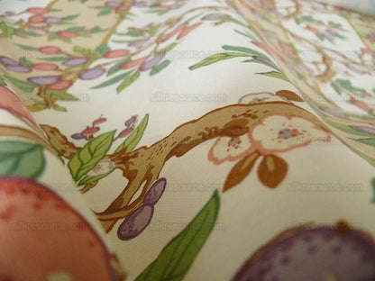 By Yard Brunschwig &amp; Fils "Kumquat Tree" Asian Mandarin Citrus Fruit Tree Pink Purple Green Gold Thick Linen! MSRP USD 305/yard