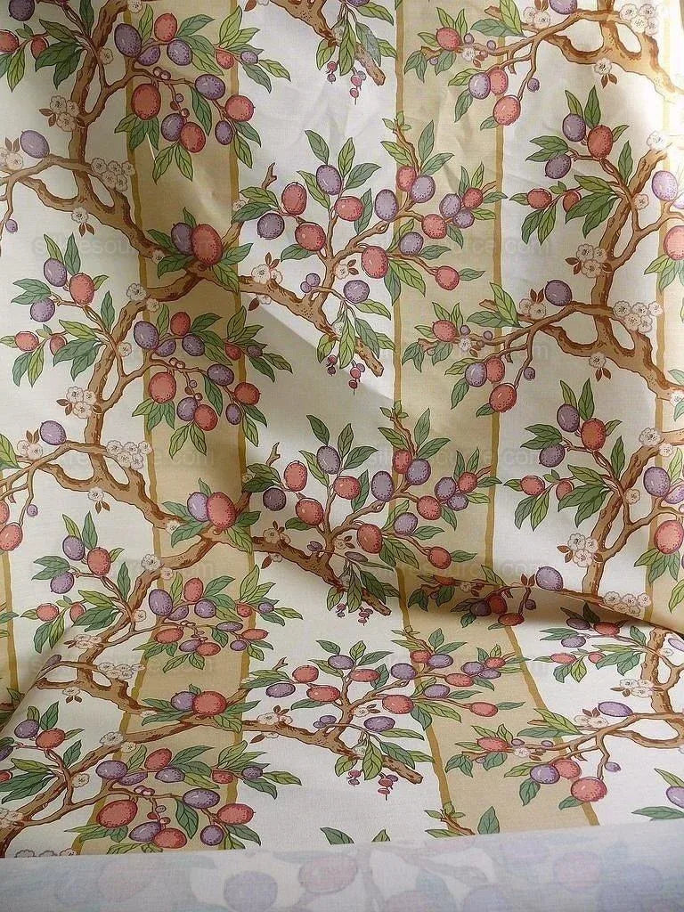 By Yard Brunschwig &amp; Fils "Kumquat Tree" Asian Mandarin Citrus Fruit Tree Pink Purple Green Gold Thick Linen! MSRP USD 305/yard