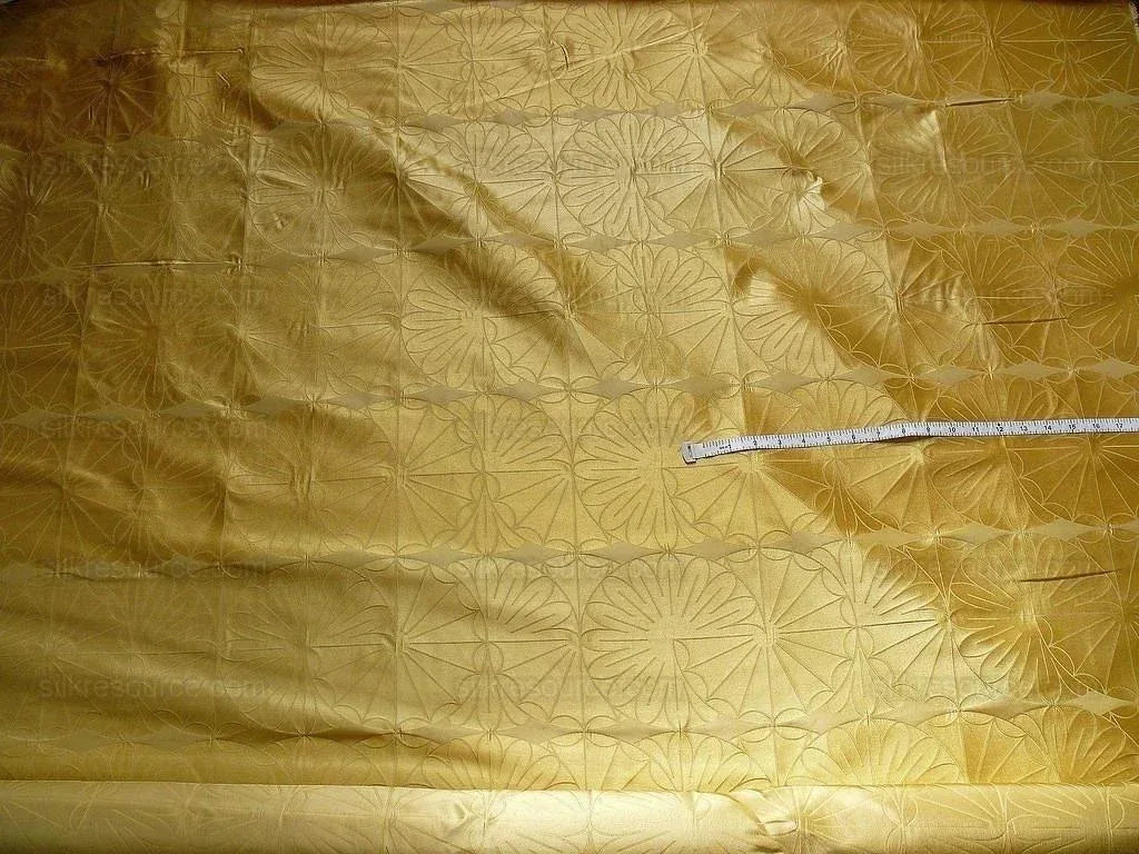 100% SILK DAMASK MODERN GEOMETRIC DAISY ROUND "WHEAT" GOLD