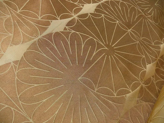 100% SILK DAMASK MODERN GEOMETRIC DAISY ROUND "RAWHIDE" BROWN