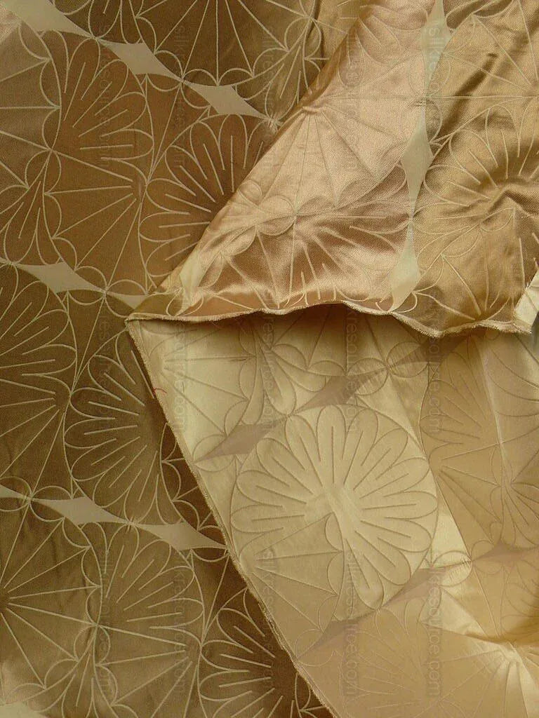 100% SILK DAMASK MODERN GEOMETRIC DAISY ROUND "GOLDSPUN" GOLD