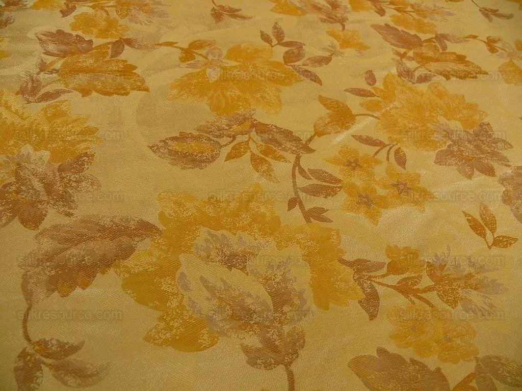 RM COCO 100% SILK LAMPAS AUTUMN TRI-LEAF FLOWER "AMBER" GOLD