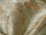 Rm Coco 100% Silk Lampas Autumn Tri-leaf Flower "Aspen" Beige Brown Blue Green MSRP USD199.90/y