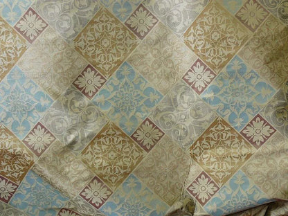 KRAVET 100% SILK LAMPAS ASIAN "SILK TILE" "BLUESTONE" TAN YD